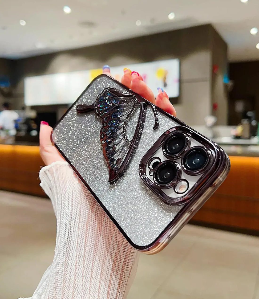 Crystal Wings Glitter Phone Case - Black