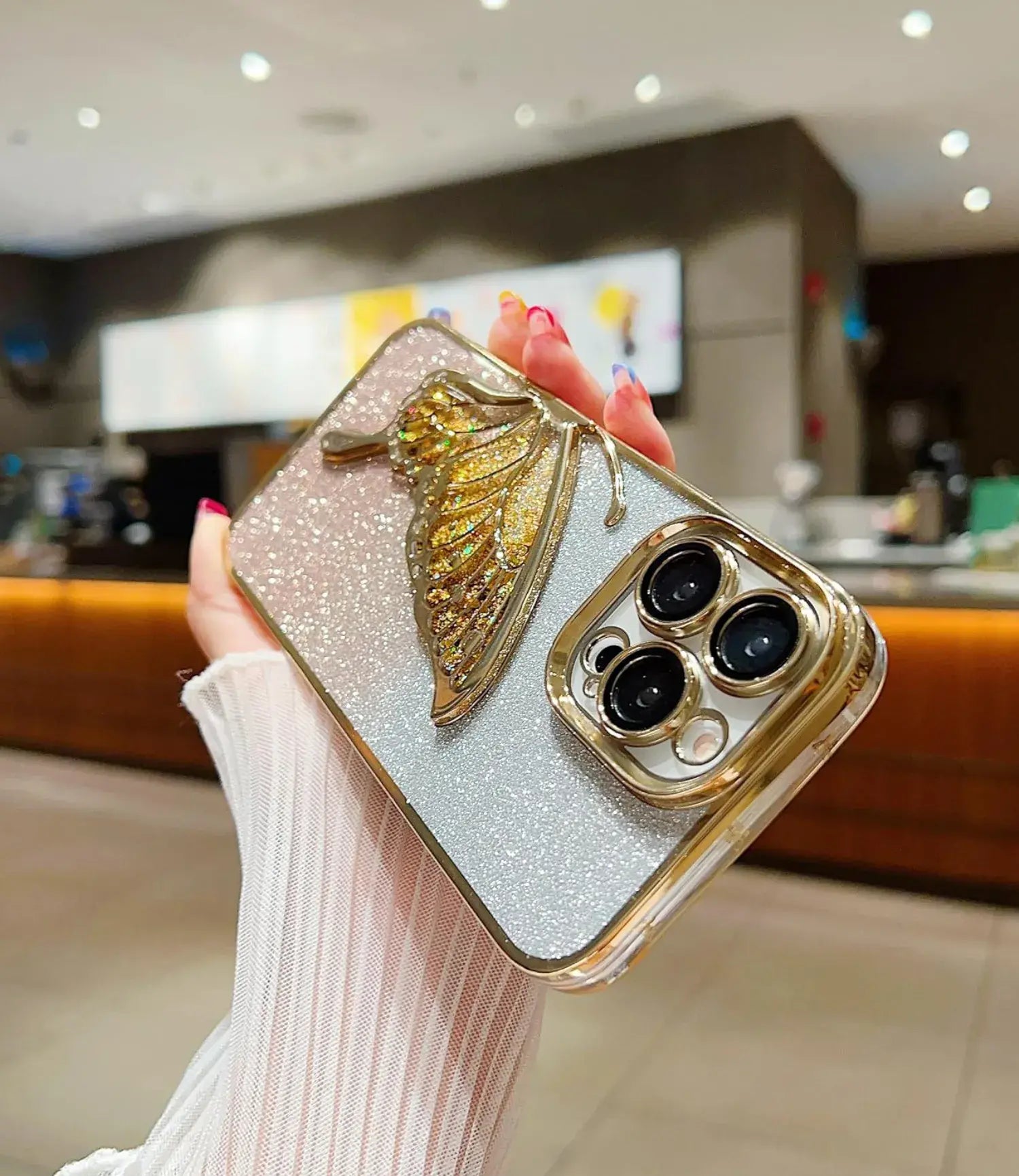 Crystal Wings Glitter Phone Case - Gold