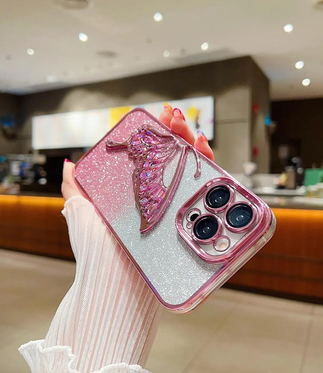 Crystal Wings Glitter Phone Case - Pink