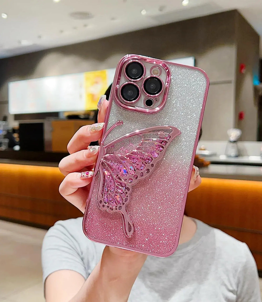 Crystal Wings Glitter Phone Case - Pink