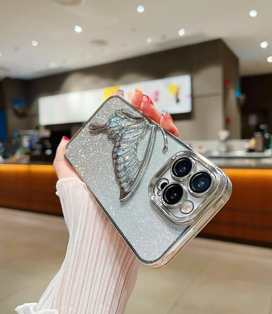 Crystal Wings Glitter Phone Case - Silver